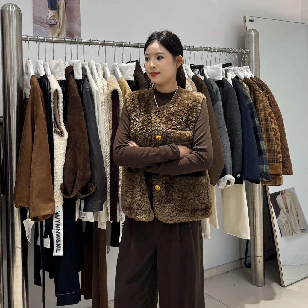 工字型款染色极简风女一粒扣马夹保暖百搭