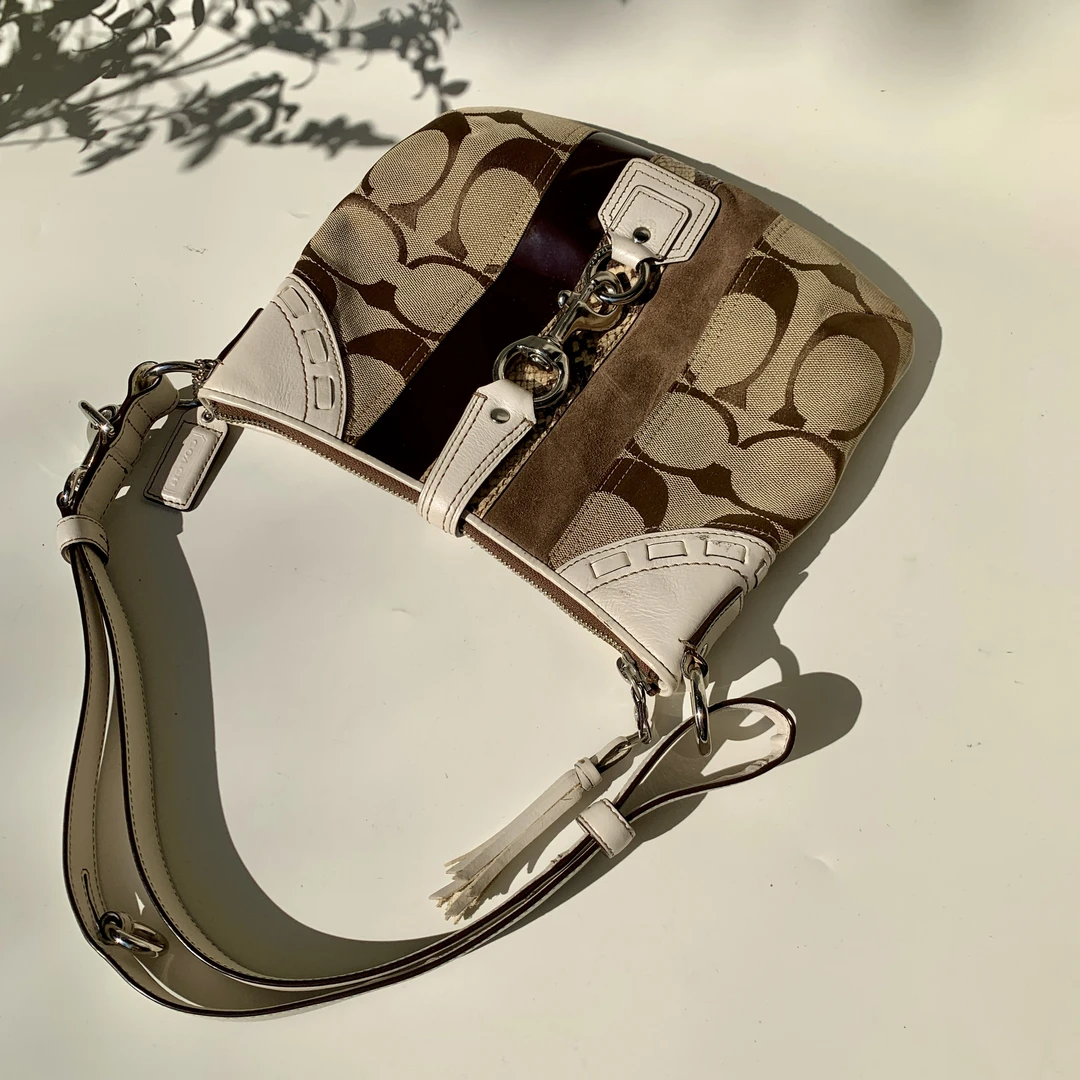 95新 COACH/蔻驰 经典休闲气质百搭老花棕色拼接单肩腋下jackie包