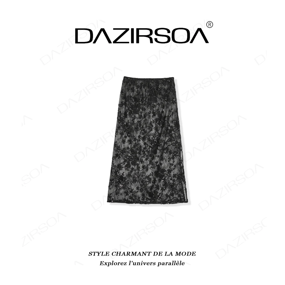 DAZIRSOA/达姿“宁静闪耀”时尚百搭拼接亮片洋气蕾丝裙连 X279