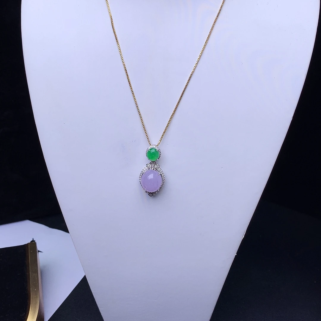 翡翠18K金镶嵌挂件天然缅甸翡翠Ａ货吊坠