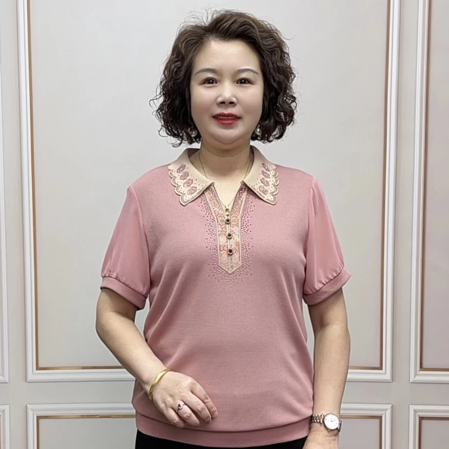 2025夏季薄款短袖时尚洋气女士气质百搭减龄中老年宽松显瘦妈妈装