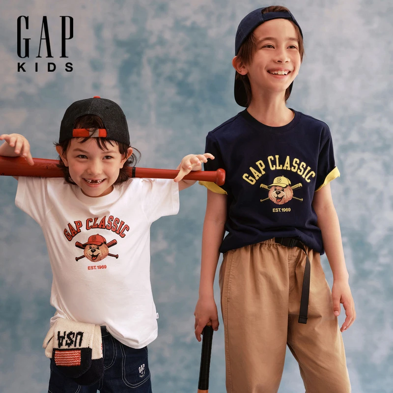 【大小童同款】Gap男女25夏季新小熊logo纯棉短袖T恤767133/767143