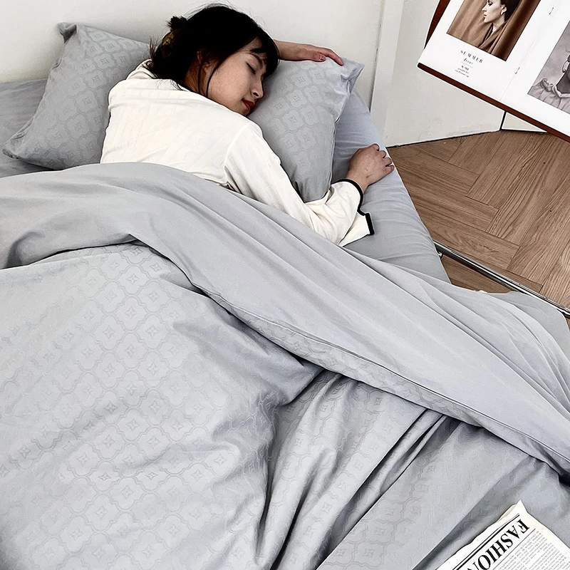 【晴美】简约轻奢全棉提花四件套-梵星蓝