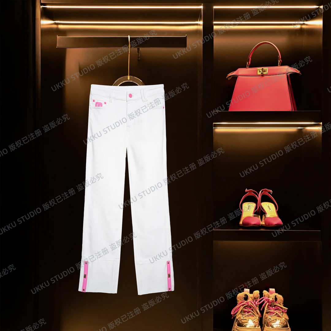 思錡【UKKUSTUDIO】轻奢时尚百搭重工高奢设计师直筒牛仔裤511922