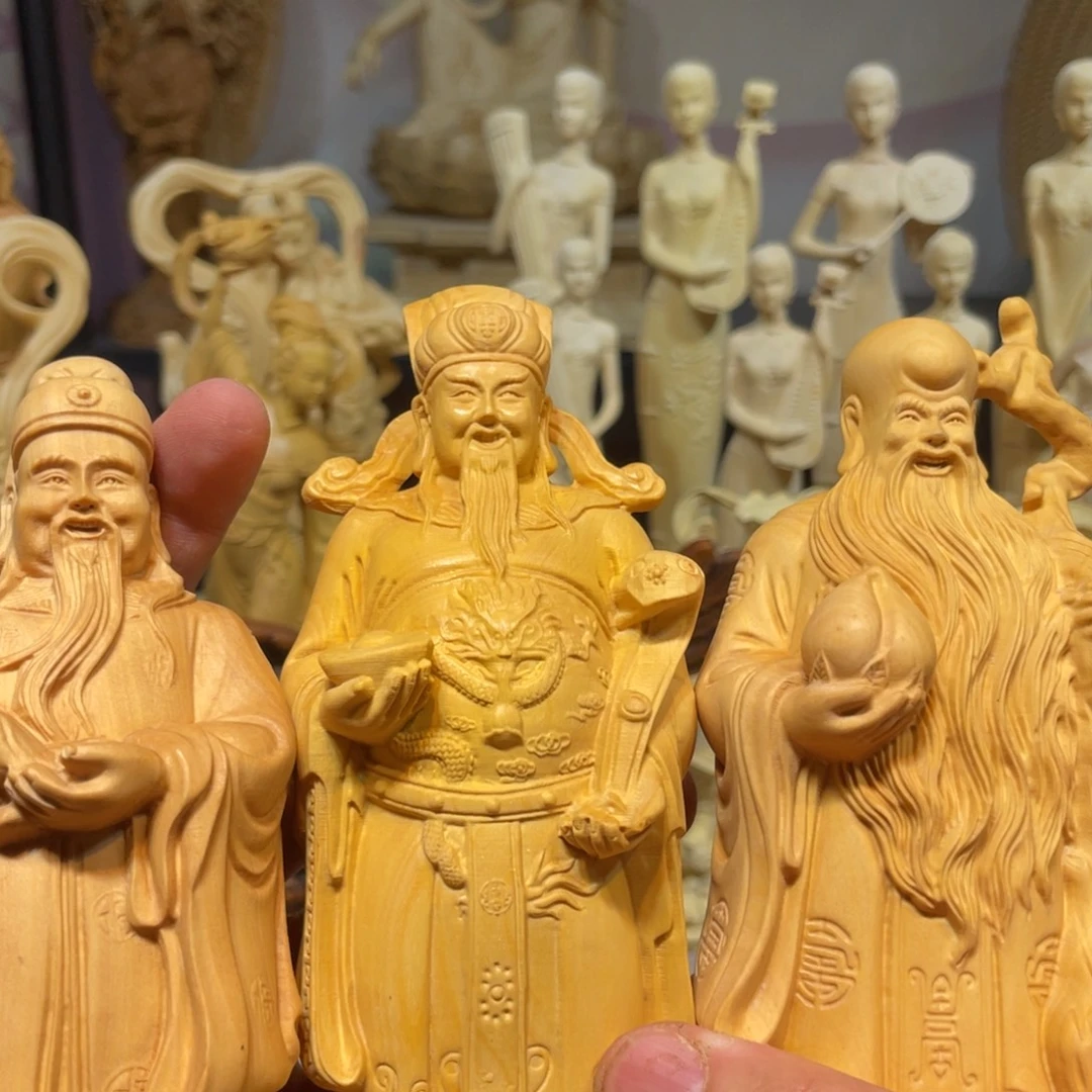 黄杨木小瑕疵福禄寿一套