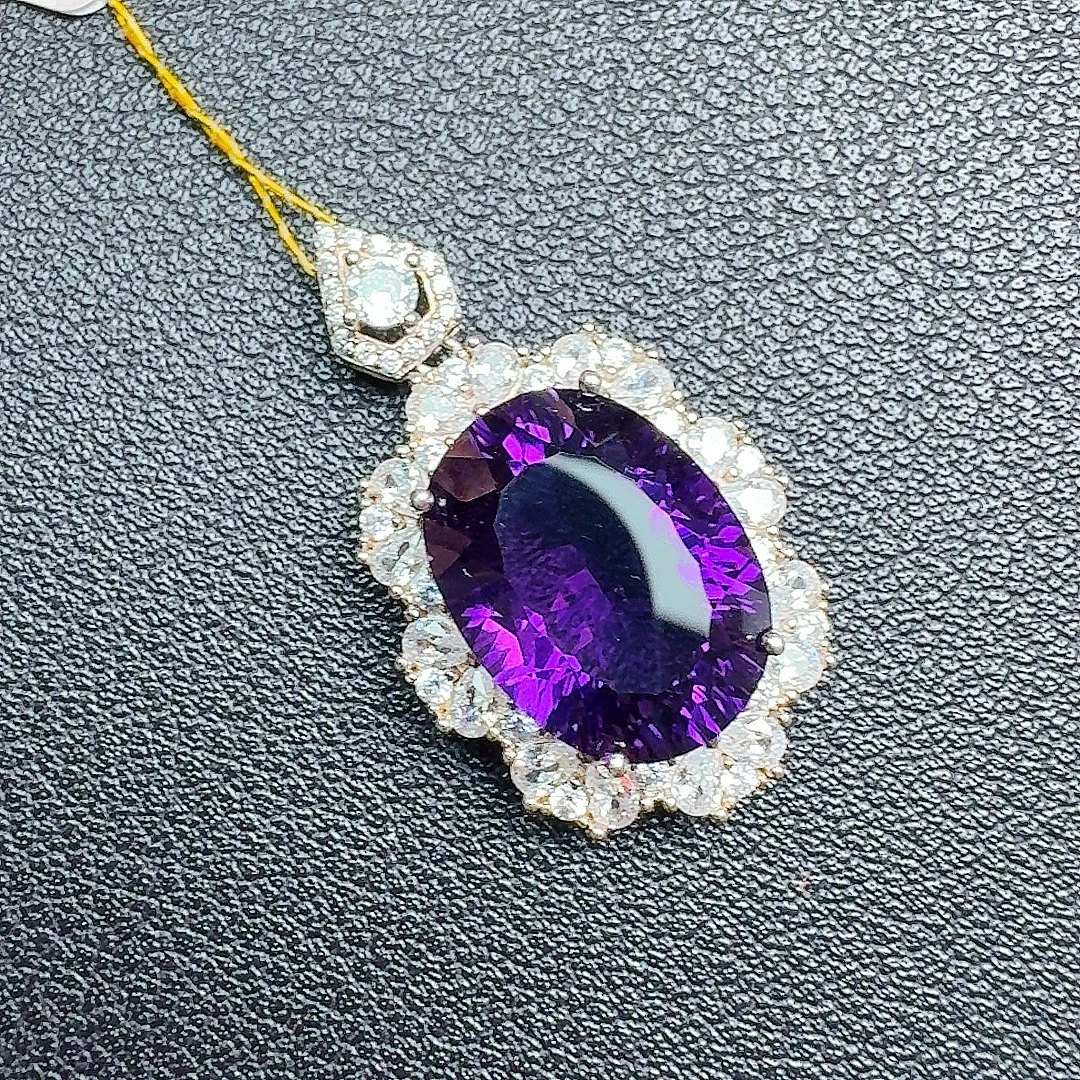 天然S925银紫水晶吊坠主石12*16尺寸