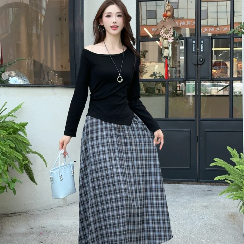 【送运费险】时尚套装百搭显瘦长袖上衣简约通勤套装长裙休闲两件套