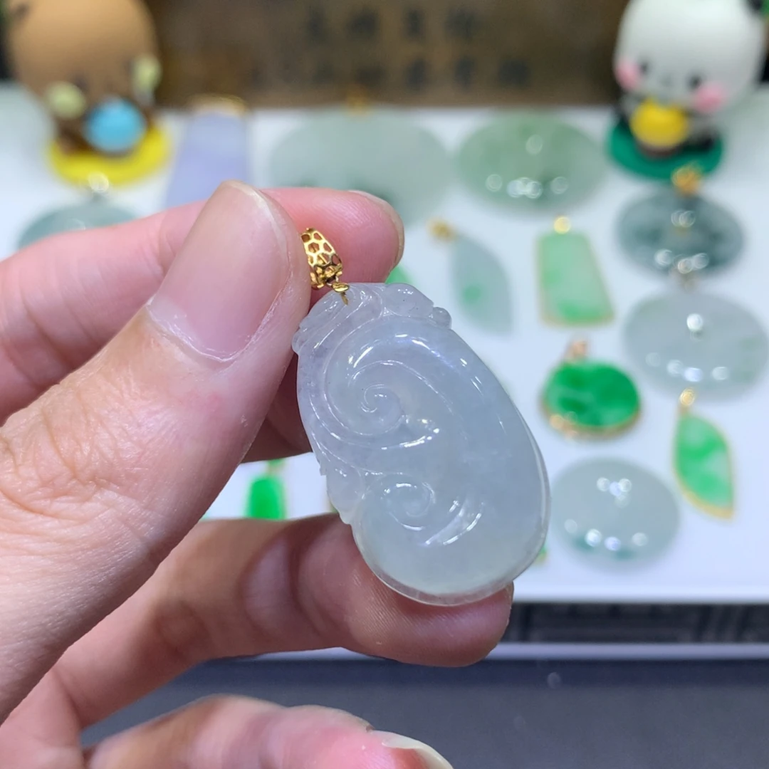 翡翠18K金镶嵌吊坠(不含链)