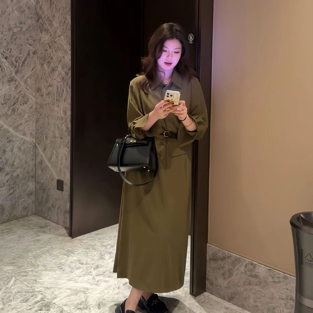 裂渡柚柚【黑森林2.0】微胖大码女装秋法式简约长袖连衣裙 ZY307X58