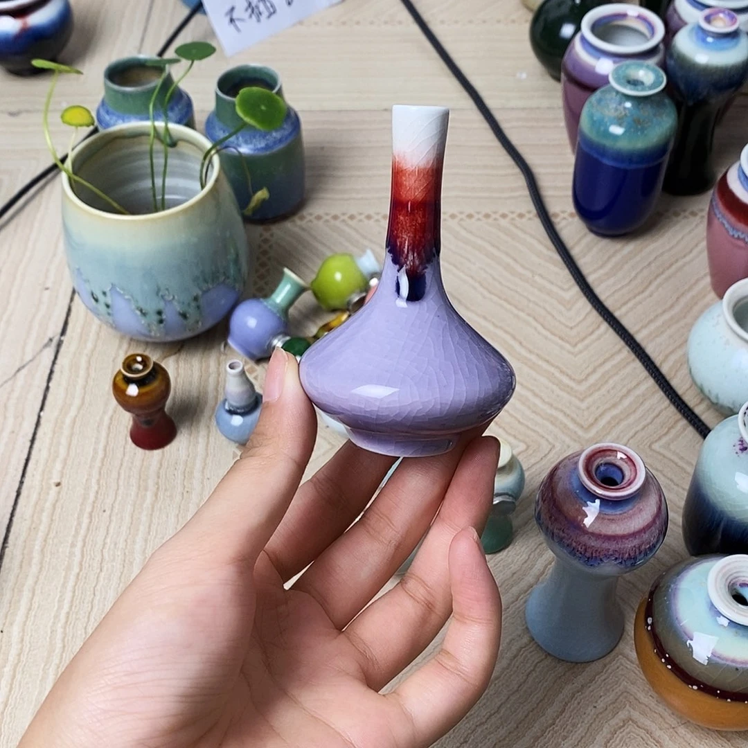 摆件巴掌大不插花景德镇高温陶瓷小花器