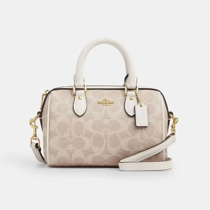 COACH/蔻驰预售ROWAN沙黄拼白色迷你经典标志斜挎包单肩手提包