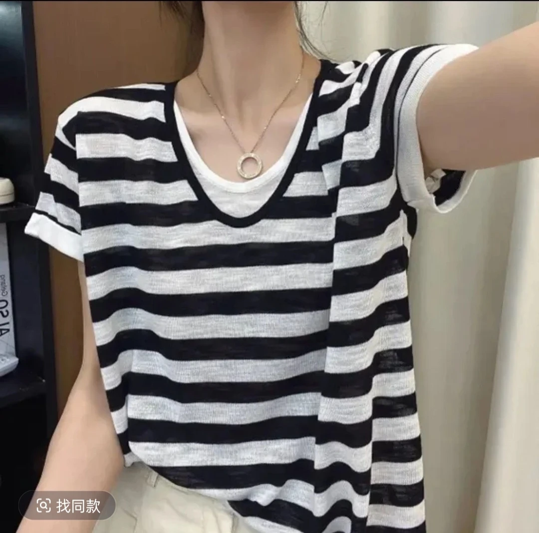 【赠运费补贴】竹节麻~短袖显瘦时尚夏季百搭条纹减龄短袖506