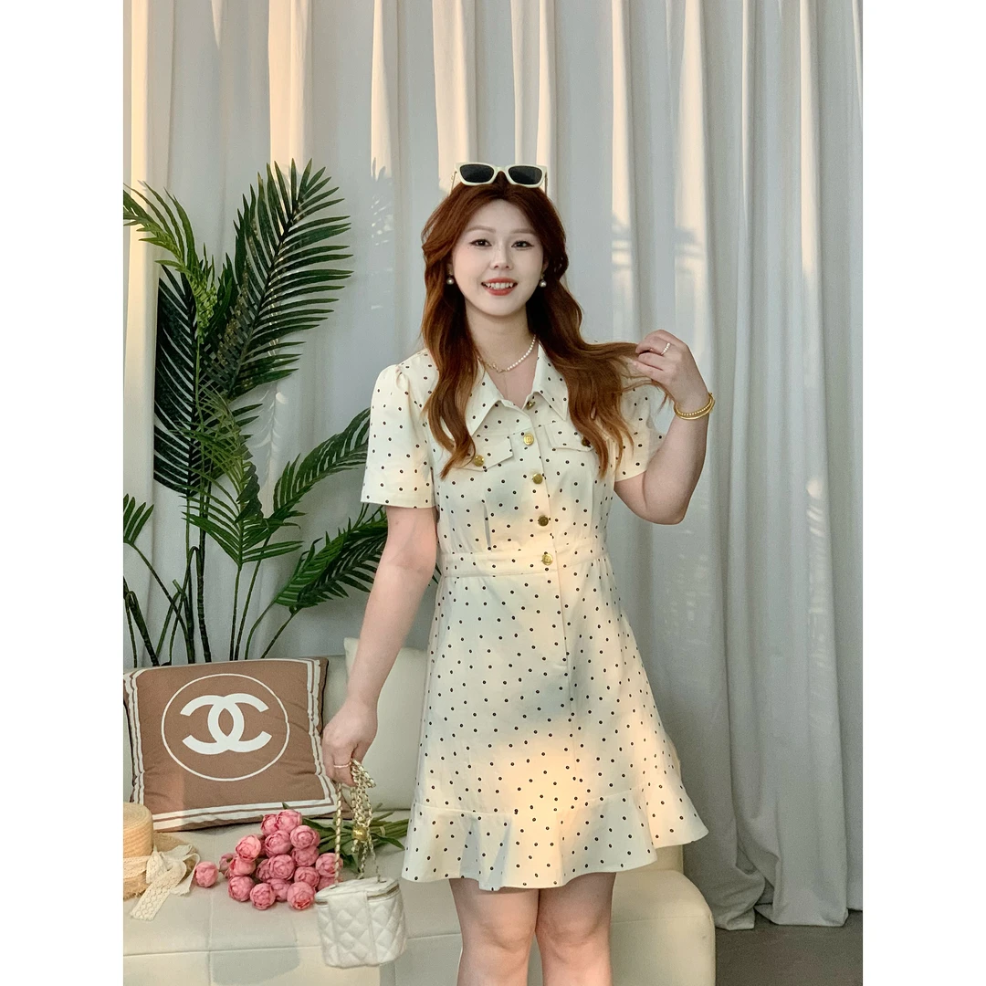 楠序樱桃微胖女装2025夏季新款显瘦时尚气质印花连衣裙女DD10523