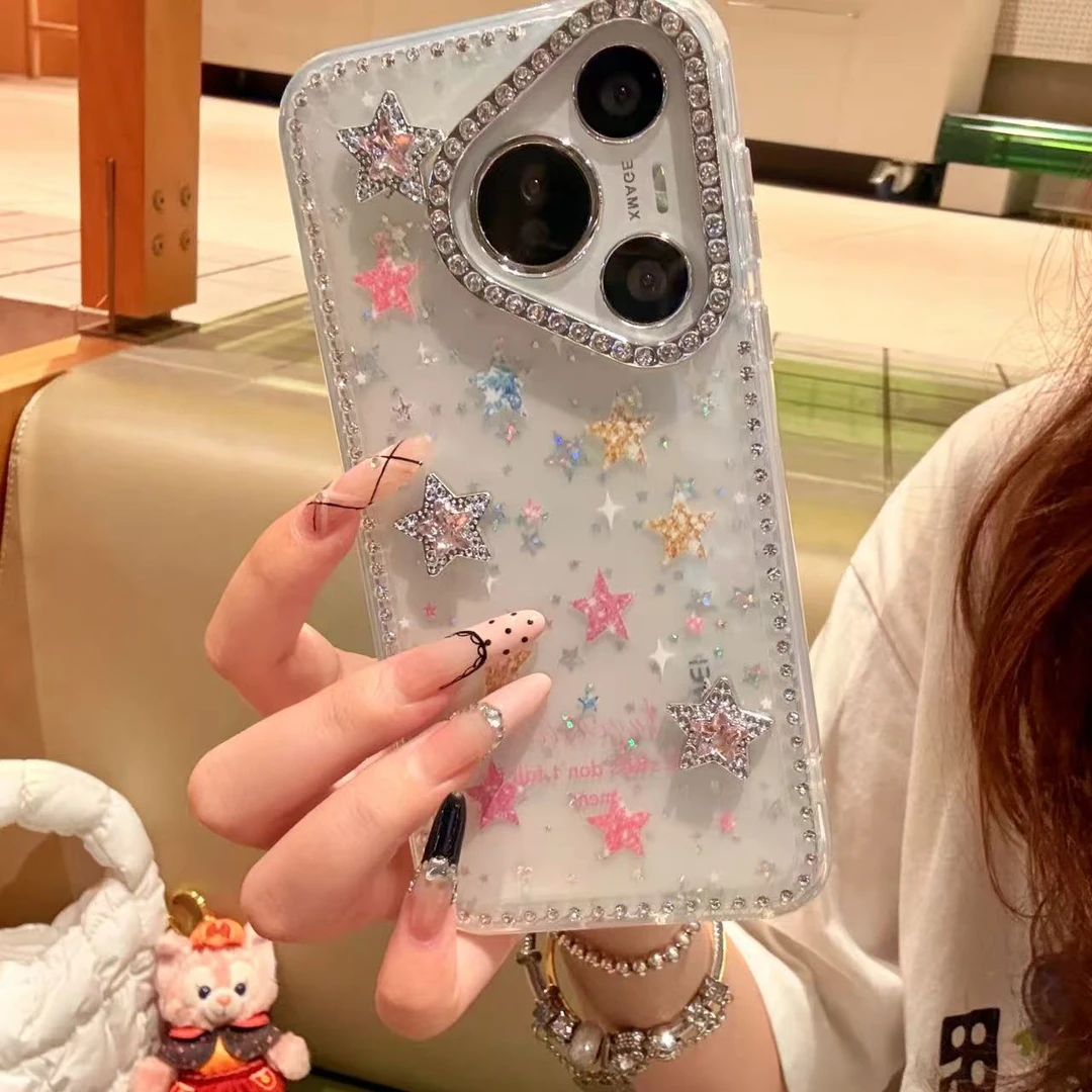 高级感闪闪彩色星星适用于华为pura70苹果16promax防摔保护手机壳