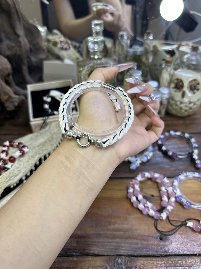 非金属皮质手链 925镀银平安扣纯骨手链（保平安）