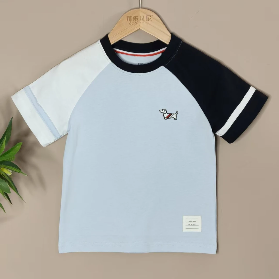 童装纯棉TB插肩袖腊肠狗刺绣纯棉短袖夏圆领新品T恤D105326