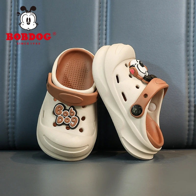 巴布豆夏季男童拖鞋居家外穿防滑中小童洞洞鞋包头卡通女童凉拖鞋