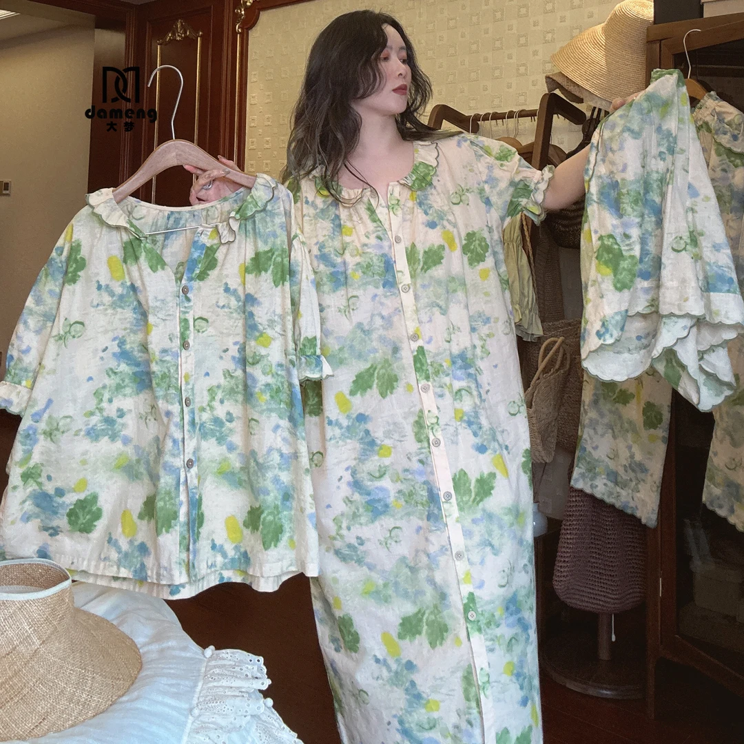 夏季2025新款复古碎花睡裙女薄款纯全棉睡衣宽松大码可外穿居家服