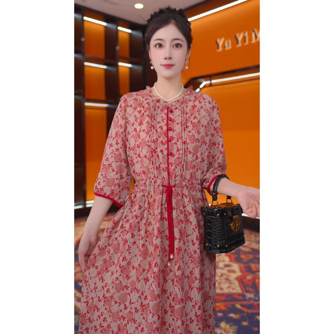 云裳栀子-2025高端连衣裙高贵显瘦新款夏季中年妈妈装中长款-俊俊