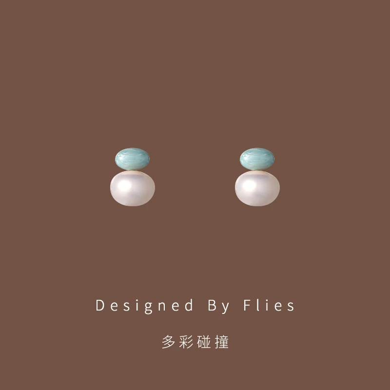 铜合金耳饰 多彩碰撞|蓝色耳钉小众设计感优雅百搭精致耳饰