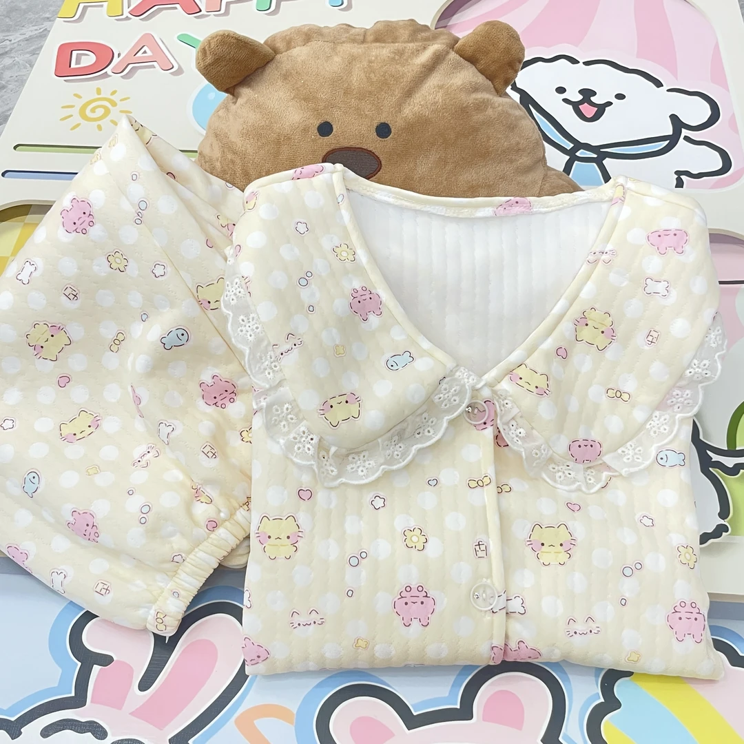 秋冬季加厚保暖空气棉季长袖长裤睡衣卡通甜美家居服少女甜妹