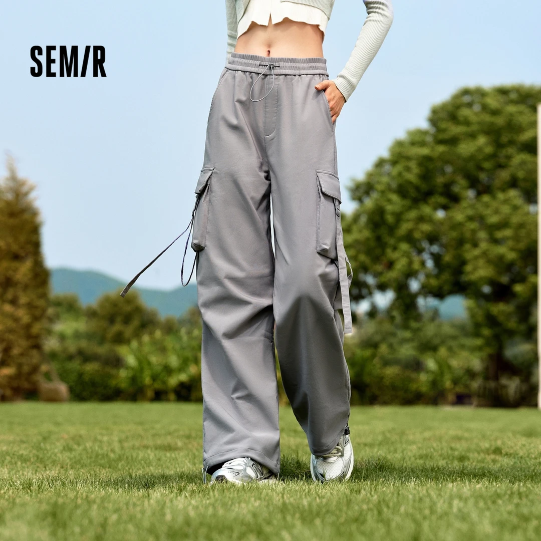 森马休闲裤女宽松阔腿工装裤质感时尚高街冬季酷飒风降落伞裤盐系