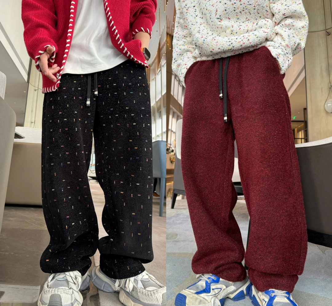 金先生冬季绒面七彩圣诞纱线针织潮流宽松时尚百搭休闲裤