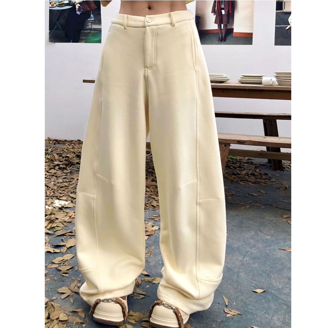 婉君【奶油黄弯刀裤】加绒 秋冬显瘦加绒弯刀直筒裤LWJ25D4K3502