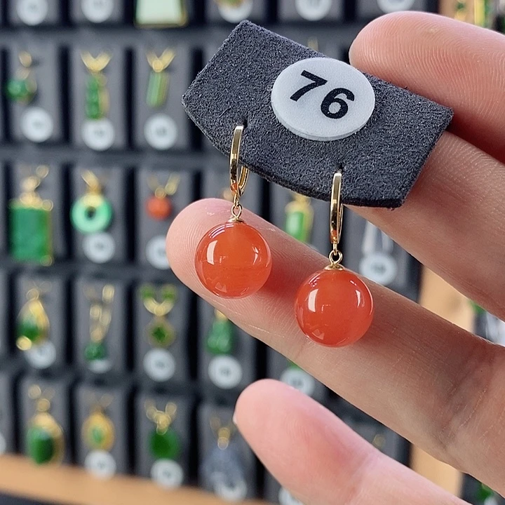 南红玛瑙耳饰18K金镶嵌永****店