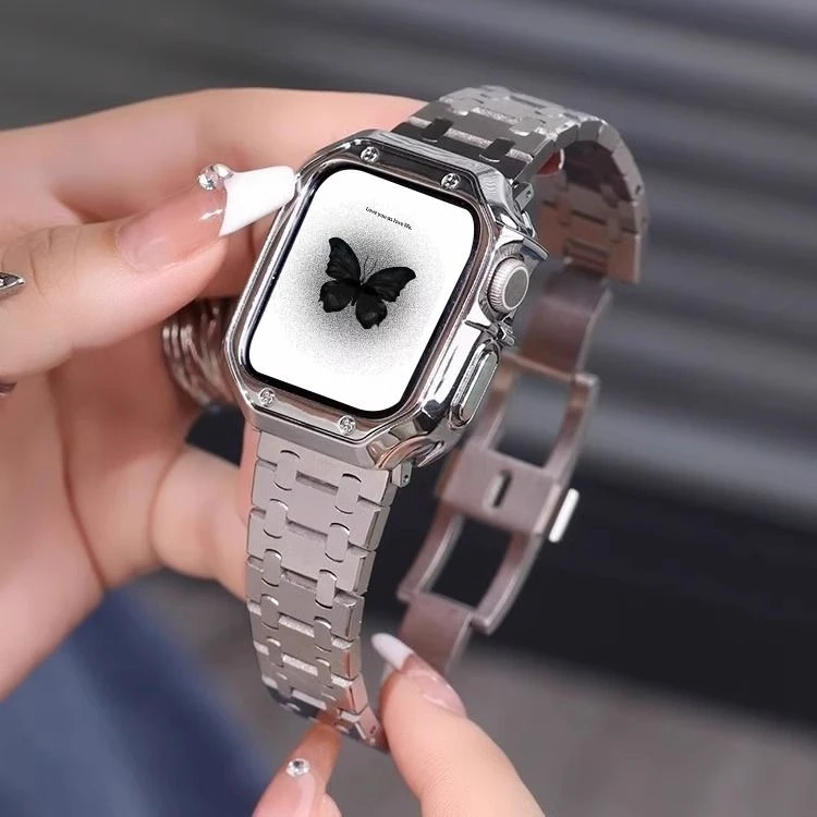 适用Apple苹果watch表带S10/s9手表Ultra2橡树金属s8改装s7男腕带