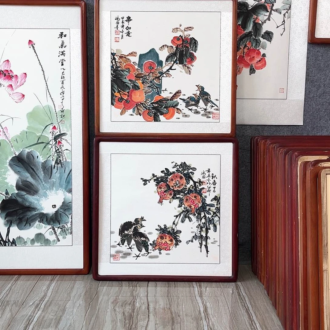 国画书画作品带框63×63厘米