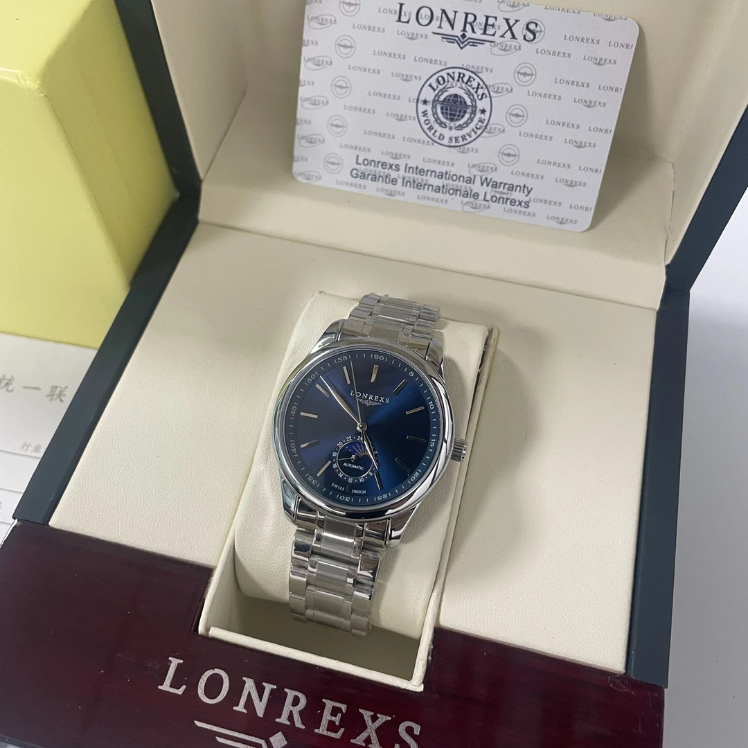 LONREXS/条钉蓝月相/表径41mm男士经典全自动腕表