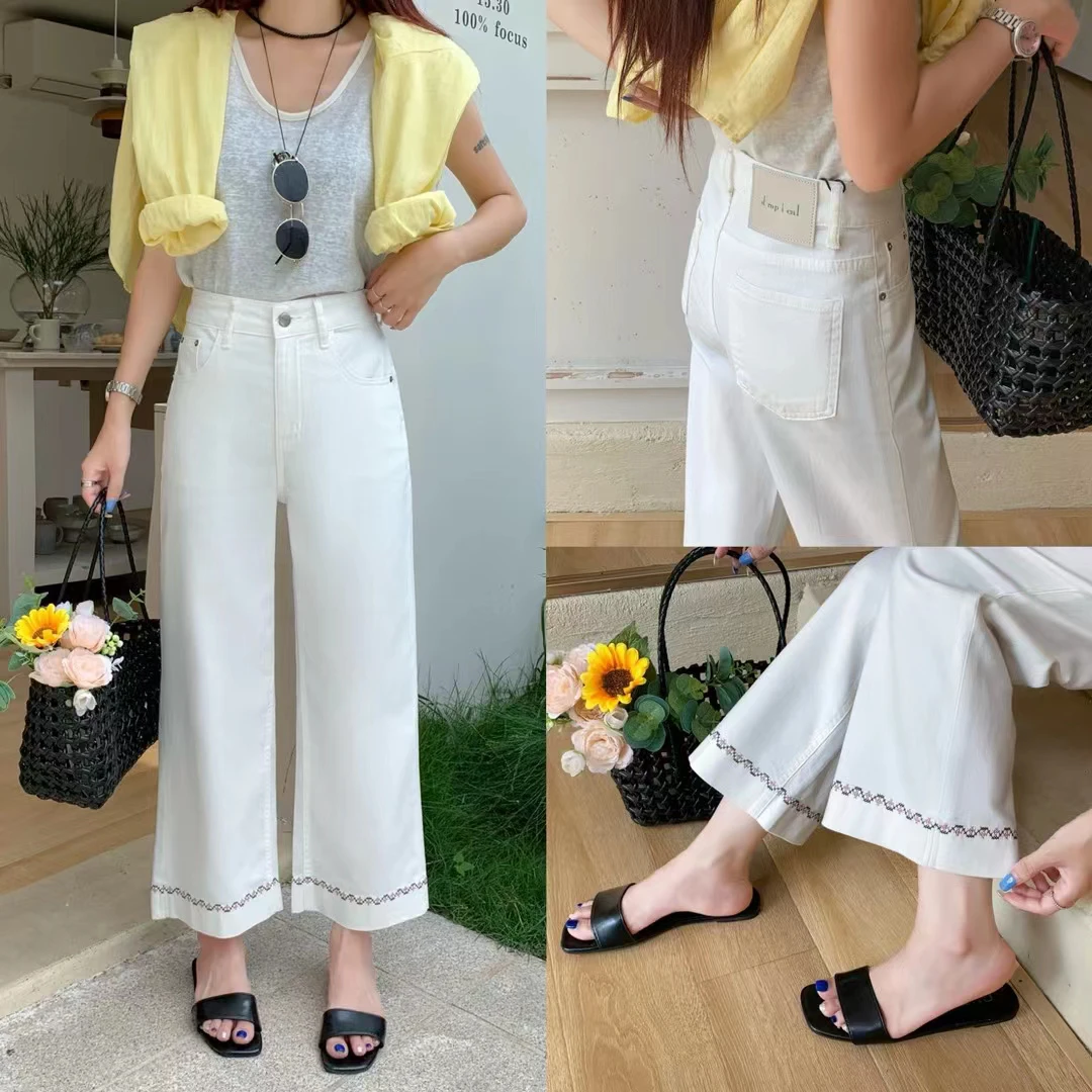 【芸姐】333-4 欧货设计师款裤脚刺绣装饰九分奶奶裤