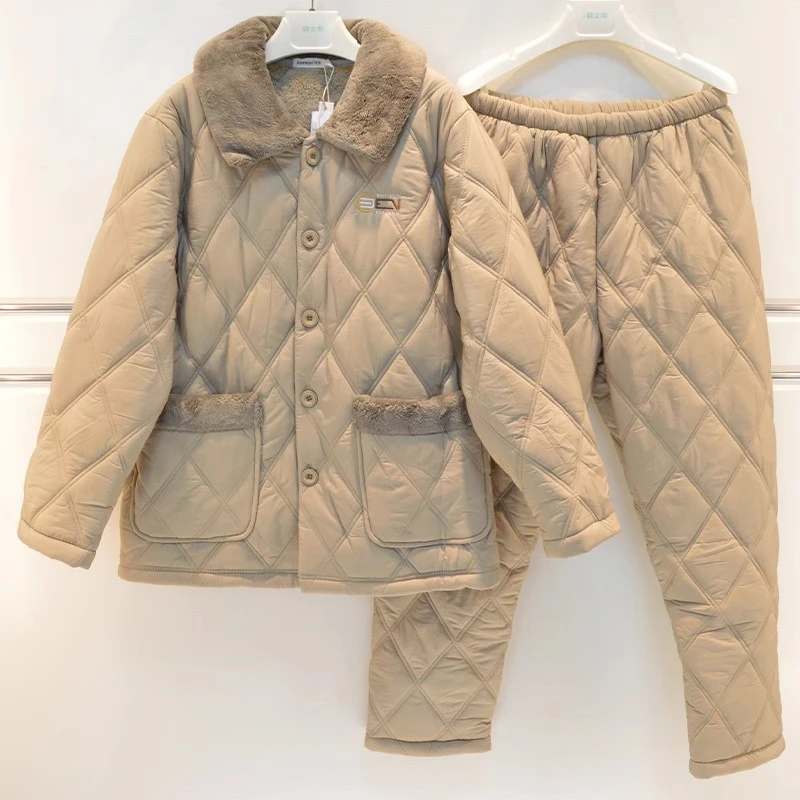 精雅夹棉睡衣男士冬季加绒加厚夹棉袄高级感保暖家居服男