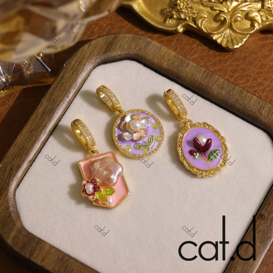 铜合金珐琅吊坠 D0003《花团锦簇》复古百搭开口轻奢气质吊坠