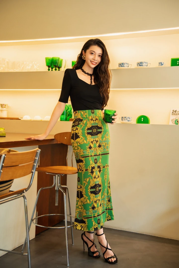 设计师款巴洛克印花半裙