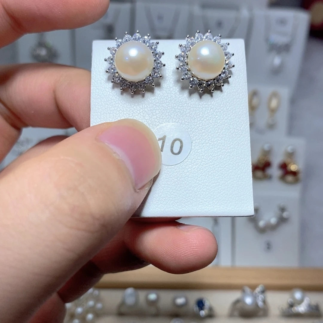 耳饰银S925镶嵌淡水珍珠