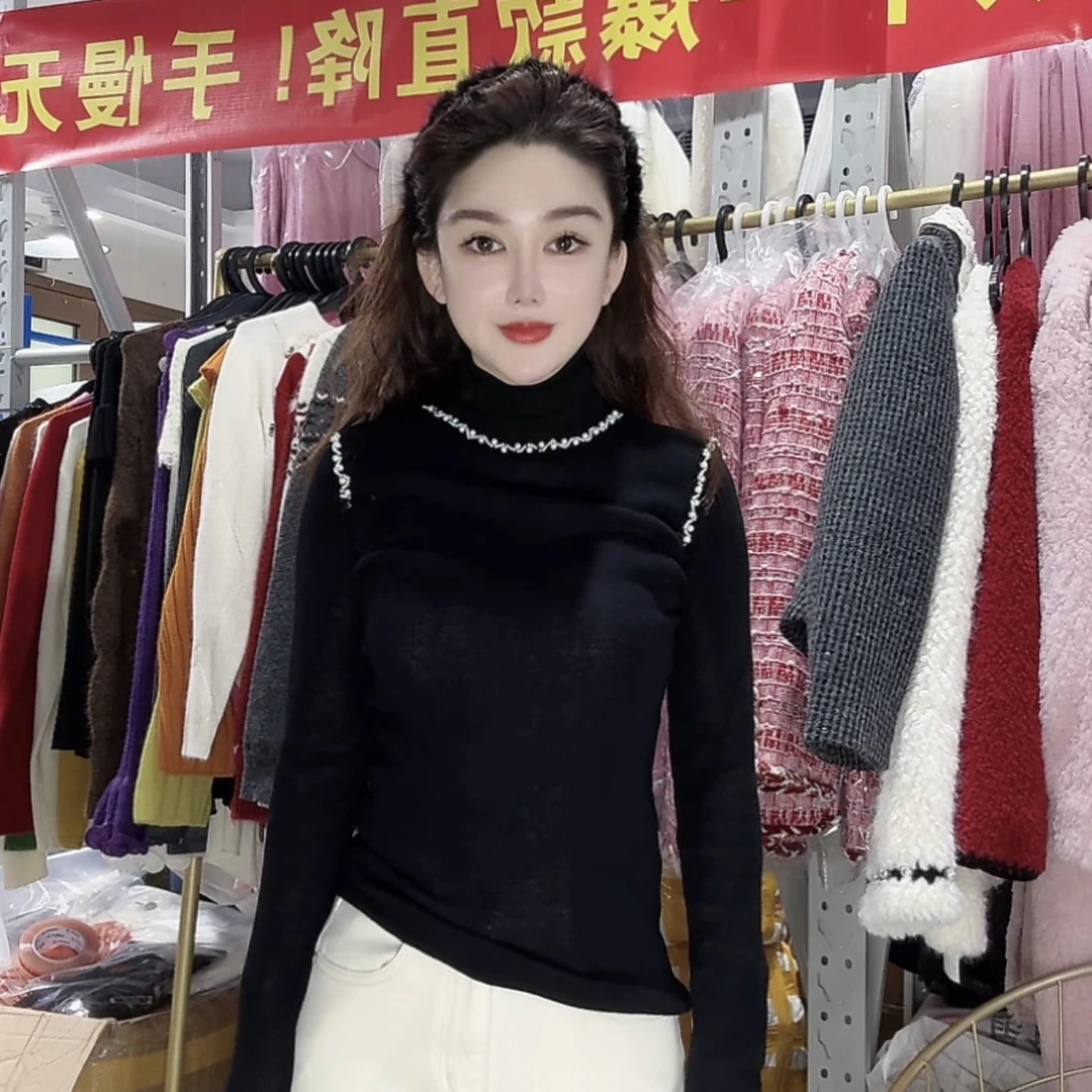 CW.MM 纯色高领钉钻百搭保暖羊毛毛衣