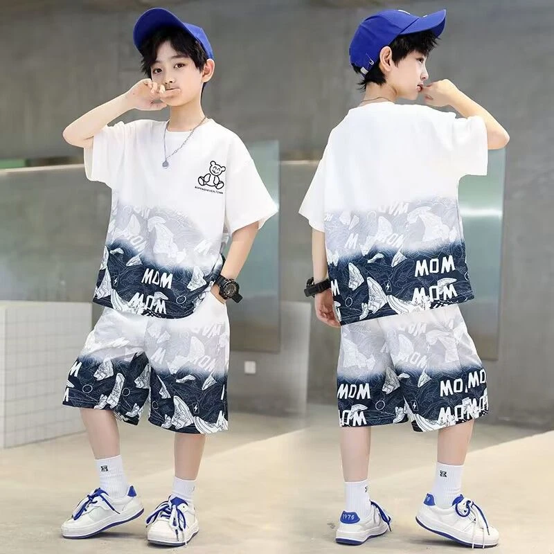 冰丝男童运动服儿童篮球服套装中大童男孩夏季休闲短袖速干衣夏天