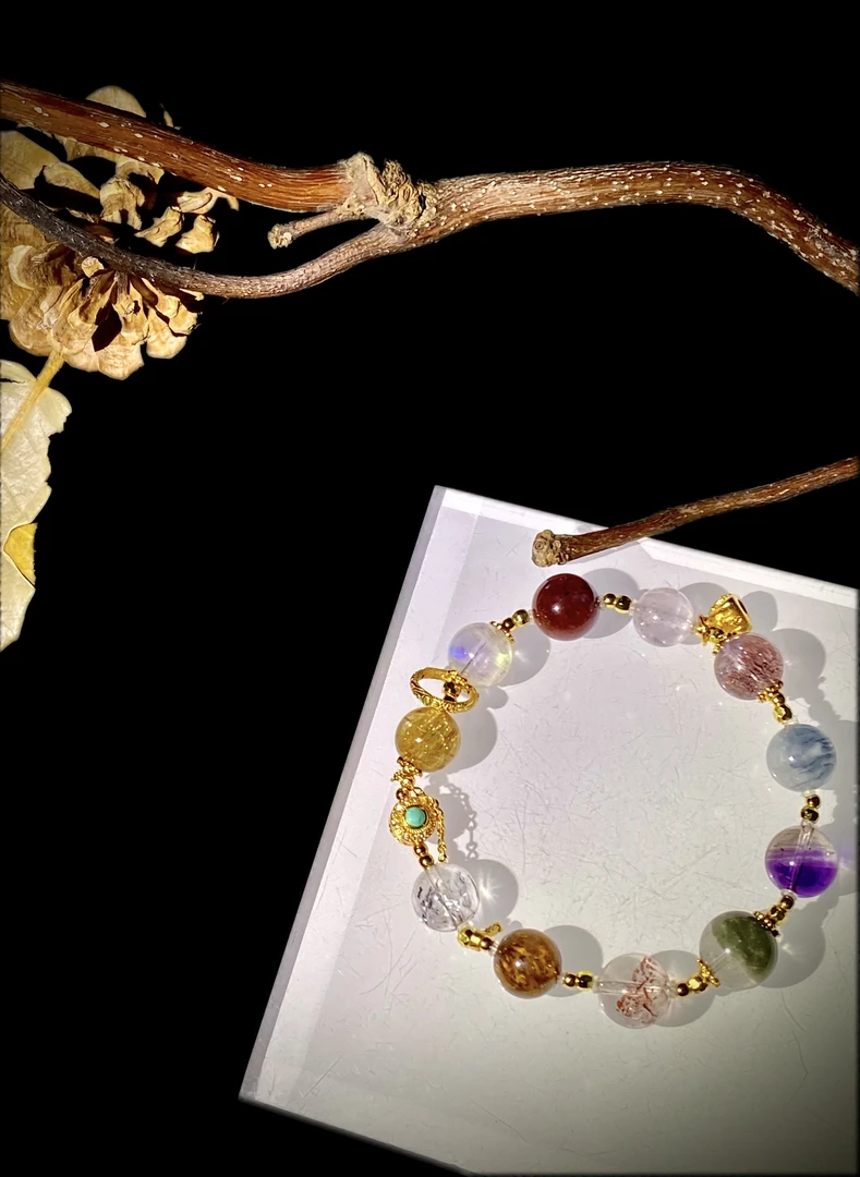 【曜宸】钛金彩月搭彩超手串（天然珠宝多样性发其一）