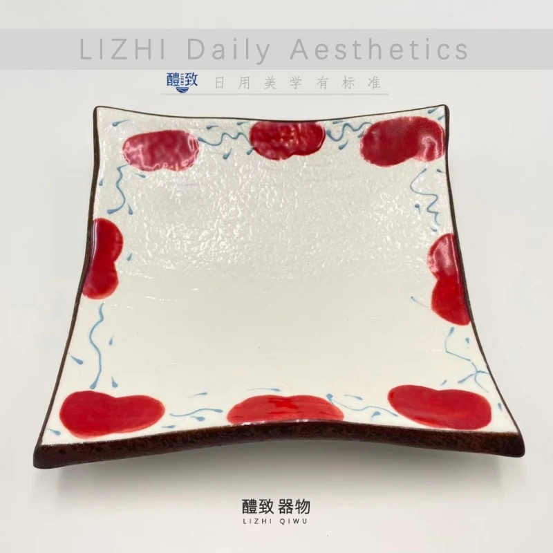 日本进口美浓烧7"日式棱形盘-红