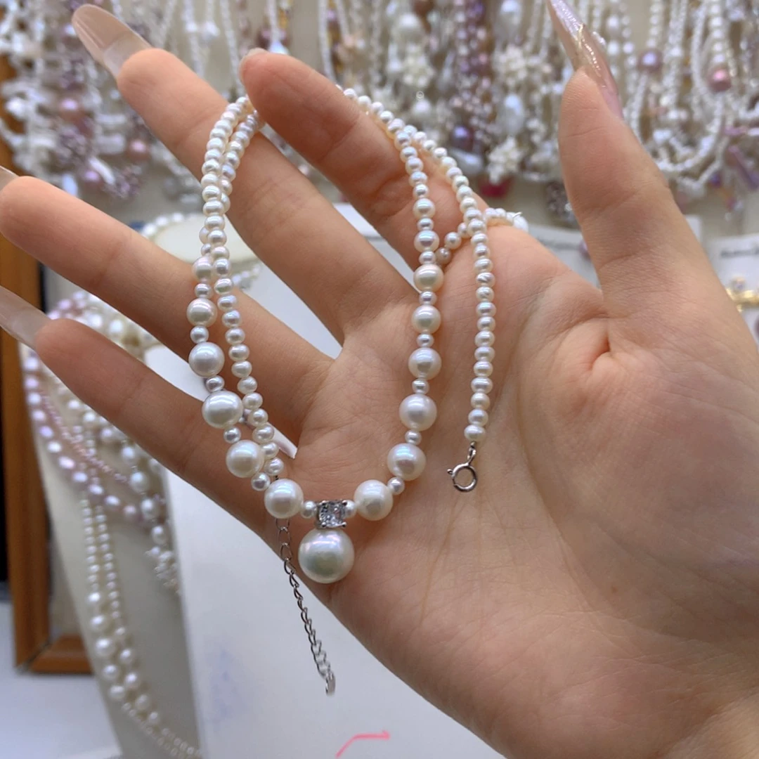 困***饭合金淡水珍珠耳饰项链