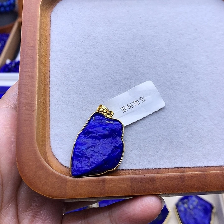 蜜***圆青金石银S925镀金镶嵌耳钉