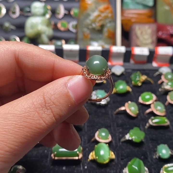 和田玉银S925镀金镶嵌戒指