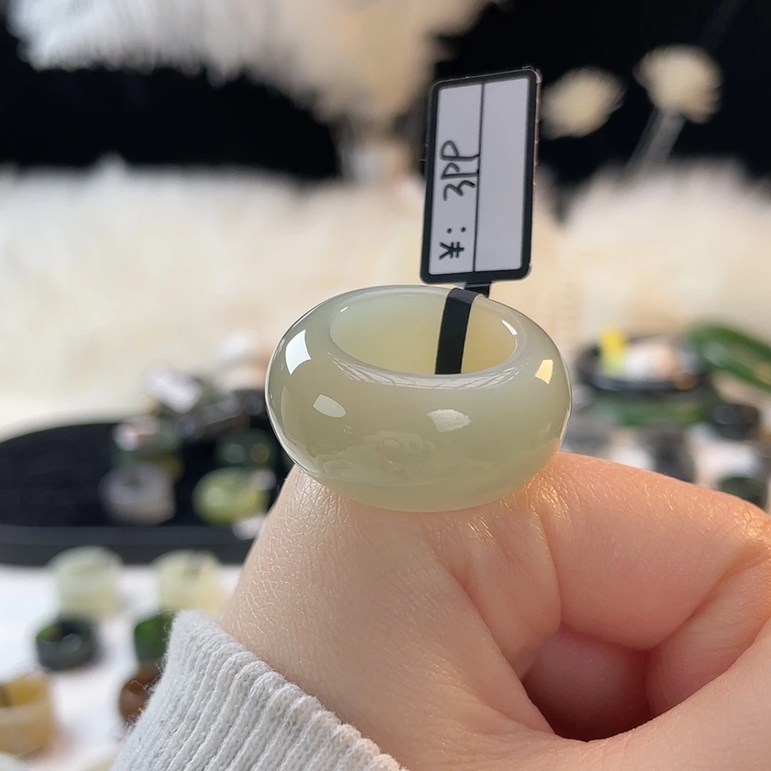 和田玉未镶嵌戒指k27 奶蓝墩墩18.2mm