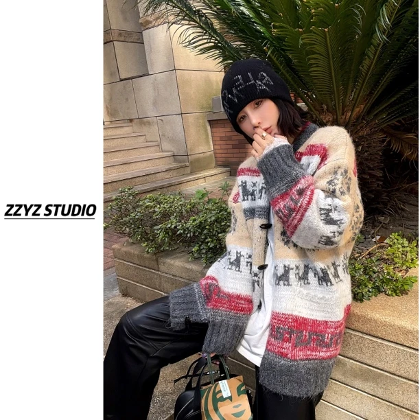 【ZZYZ】“费尔岛梦境”费尔岛提花复古针织外套宽松毛衣女慵懒高级感