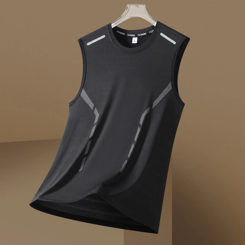夏季男士冰丝透气运动背心透气无袖印花打底衫青年运动坎肩上衣服