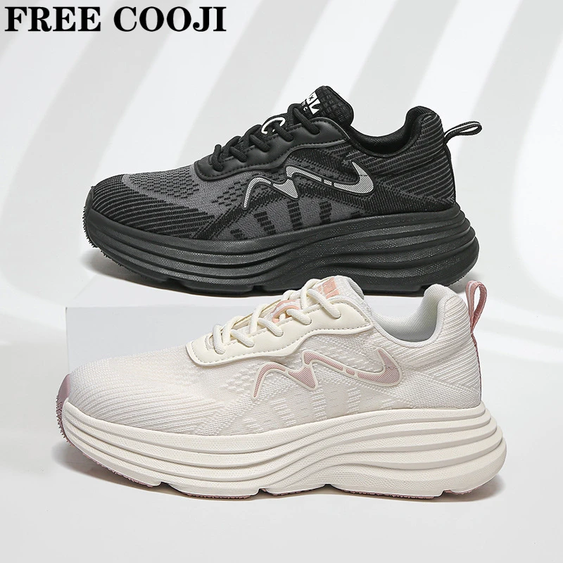 FREE COOJI新款运动鞋女厚底增高夏季透气防滑网面百搭软底休闲鞋