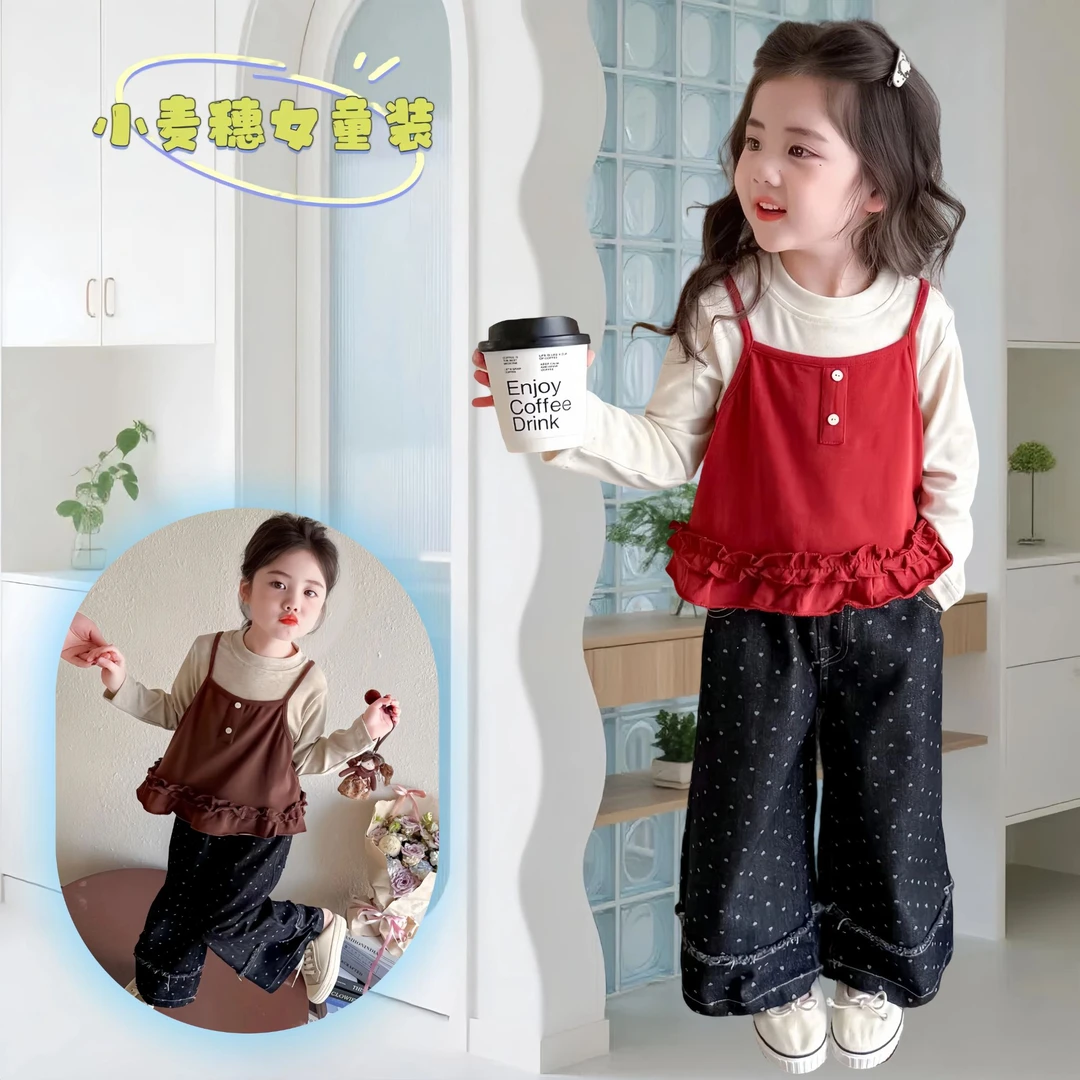 女童套装马甲打底三件套时髦洋气春秋长袖时尚小童女宝韩版女孩潮