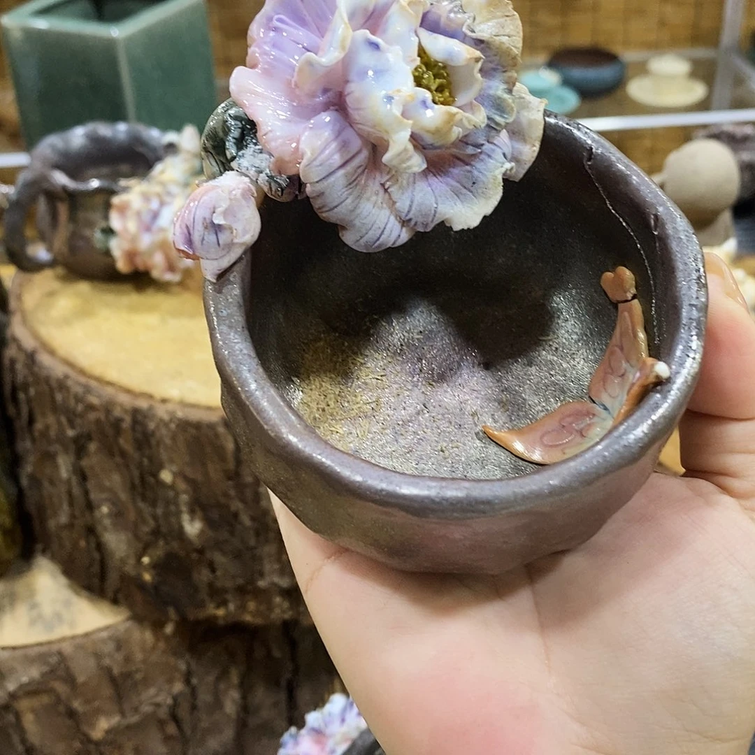 志野柴烧古喜茶器